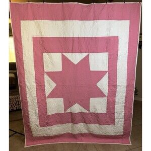 Queen Handmade Star & Angel Wings Quilt 63" x 80" Amazing Detailed Hand Quilting